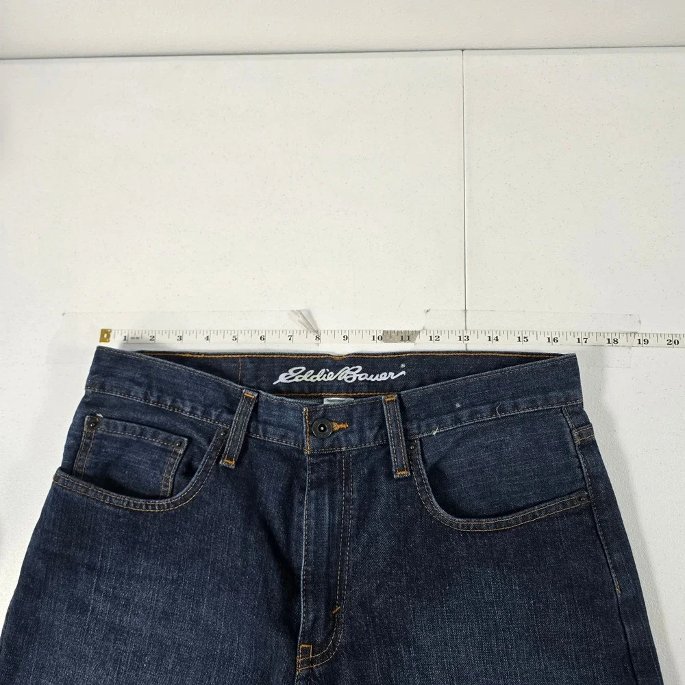 Eddie Bauer Mens Straight Fit Dark Wash 100% Cotton Denim Blue Jeans 32x32